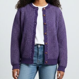 Vintage Woolrich Chunky Sweater Women's Size Large Wool Purple Hearts Preppy